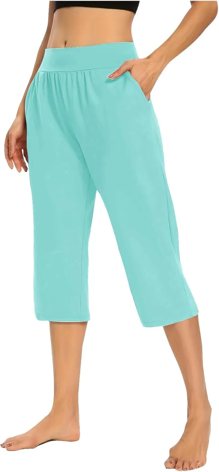 Women's Capris Yoga Pants Elastic Waist Sweat Pants Comfy Loose Fit Plus Size Workout Capris With Pockets