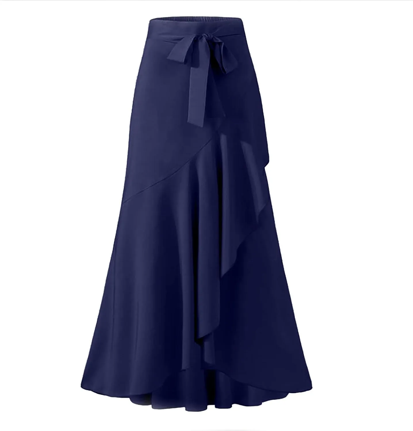 Women's Casual Skirts Irregular Ruffle Midi Skirt Lace Up Bow High Waisted Party Skirt Elegant Solid Pleated Skirt
