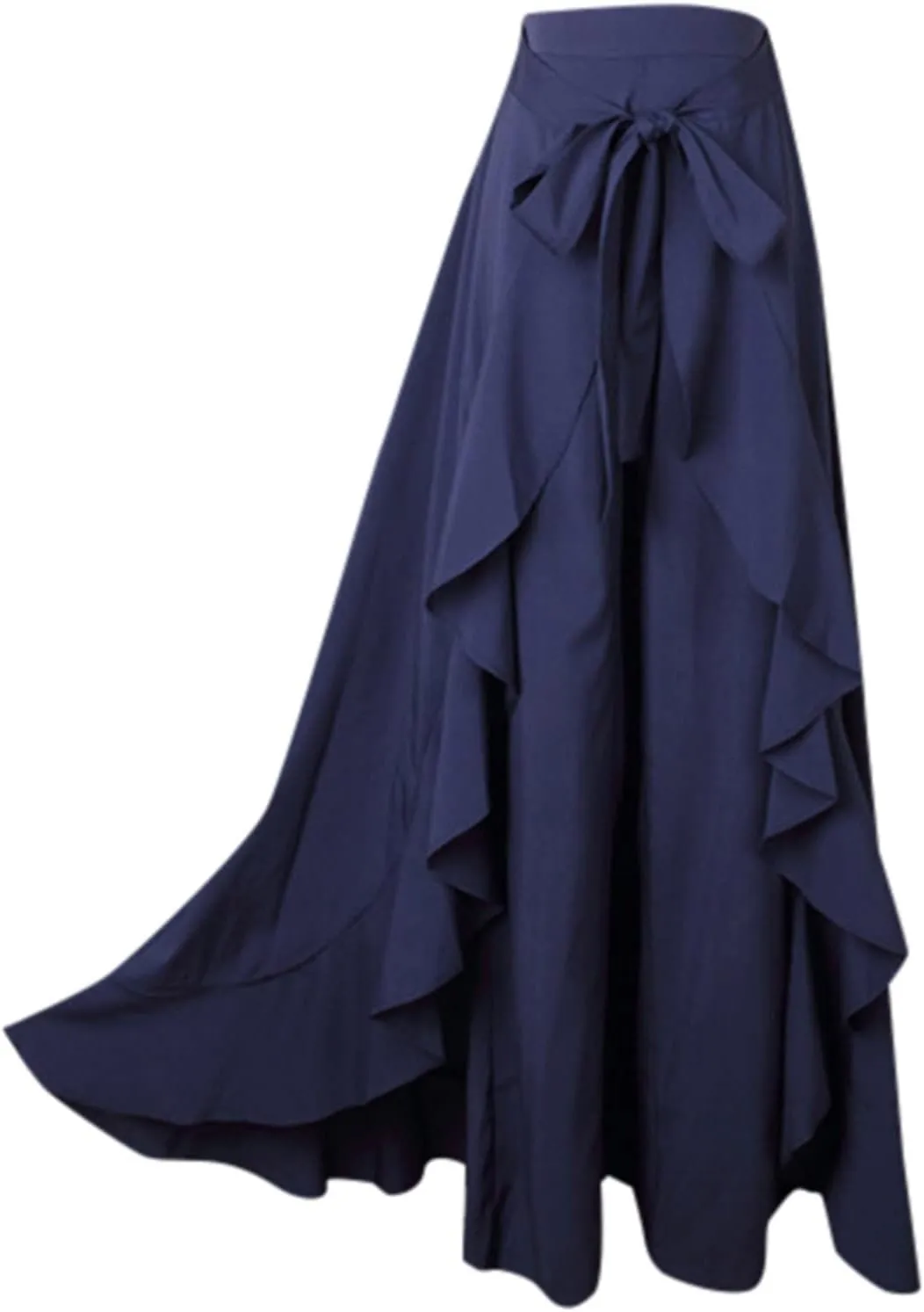 Women's Casual Skirts Irregular Ruffle Midi Skirt Lace Up Bow High Waisted Party Skirt Elegant Solid Pleated Skirt
