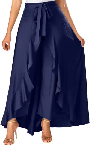 Women's Casual Skirts Irregular Ruffle Midi Skirt Lace Up Bow High Waisted Party Skirt Elegant Solid Pleated Skirt