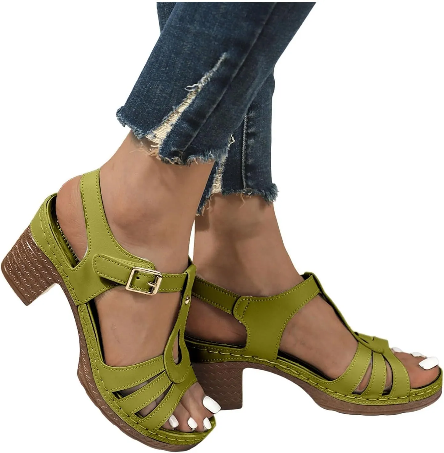 Womens Chunky Low Heels Sandals Casual Ankle Strap Open Toe Heeled Sandals Fashion Summer Party Dress Shoes
