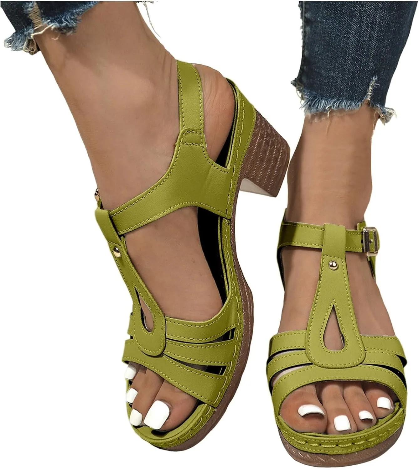 Womens Chunky Low Heels Sandals Casual Ankle Strap Open Toe Heeled Sandals Fashion Summer Party Dress Shoes
