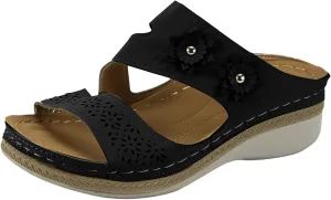Women's Comfortable Orthopedic Sandals Open Toe Wedge Non Slip Sandals Hollow Out Breathable Wedges Slippers Trendy Flowers Working Shopping Walking Slippers