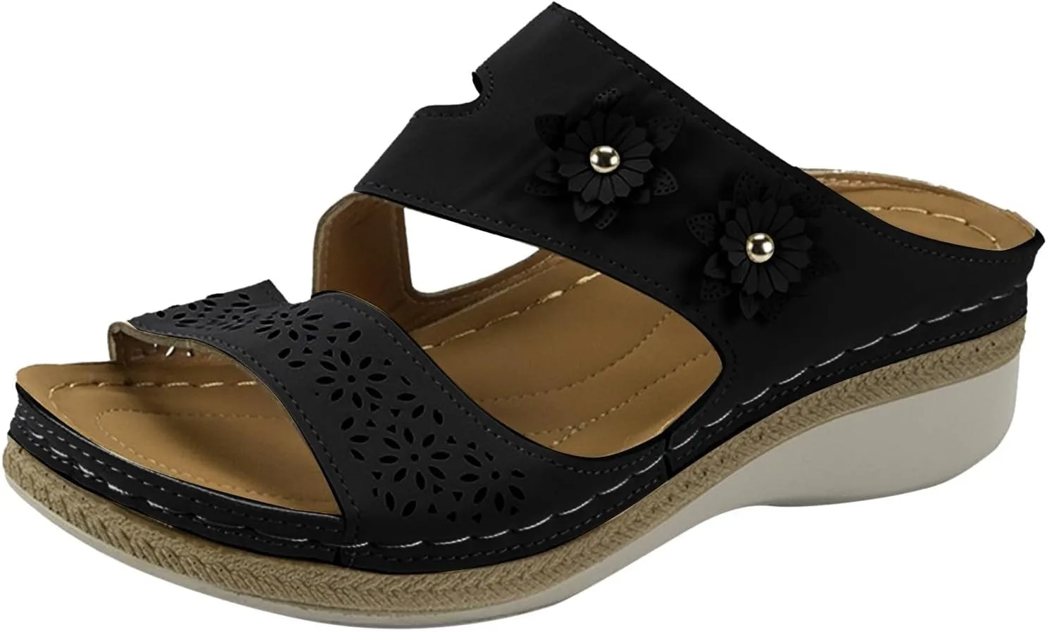 Women's Comfortable Orthopedic Sandals Open Toe Wedge Non Slip Sandals Hollow Out Breathable Wedges Slippers Trendy Flowers Working Shopping Walking Slippers