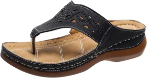 Womens Comfortable Sandals Flip Flops with Arch Support Wedge Clip Toe Walking Slipper Breathable Mesh Hollow Non Slip Orthopedic Hollow Flower Open Toe Summer Casual Dressy Beach Platform Sandals