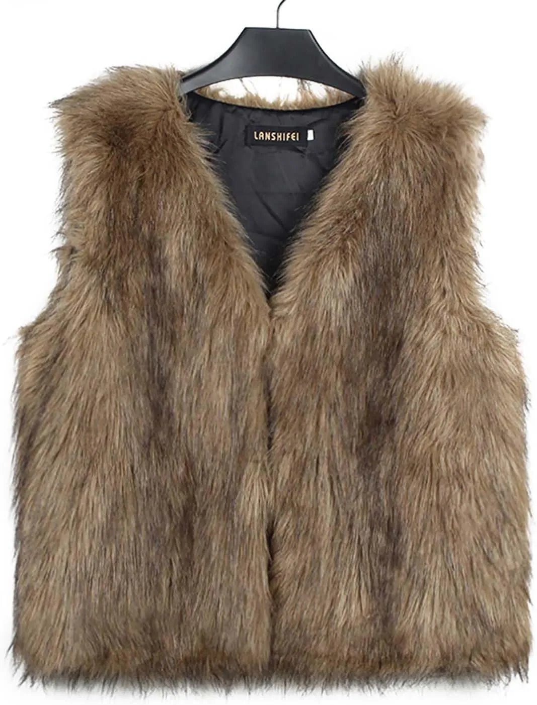 Womens Elegant Faux Furry Coat Ladies Warm Fur Jacket Winter Solid V-Neck Sleeveless Cardigan Outerwear