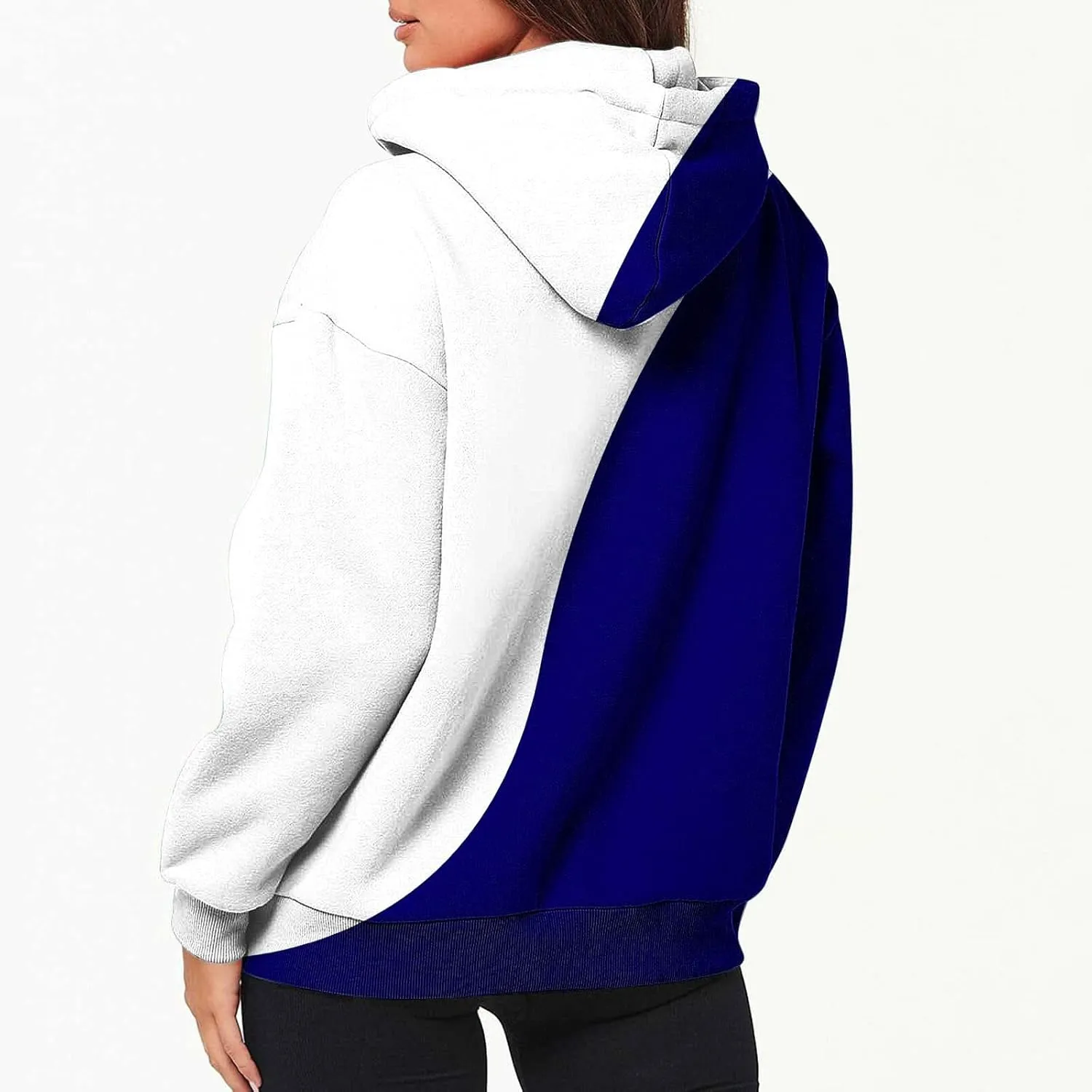 Womens Fall Jacket Casual Patchwork Color Open Front Hoodies Long Sleeve Zipper Winter Coats Outerwear with Pockets