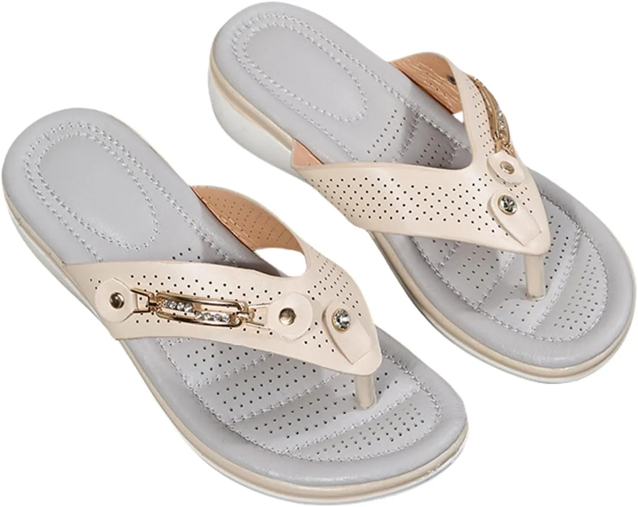 Womens Flat Thong Sandals Comfortable Walking Summer Casual Flip Flops Dressy Sandals 2025 Slip On Toed Sandal Shoes Cushion Arch Support Beach Dressy Low Wedge Lightweight Non-Slip Slippers