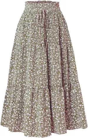Womens Floral Maxi Skirts 2025 Summer Boho Ruffle Long Skirts for Women Women's A-Line Midi Skirt Flowy Dresses