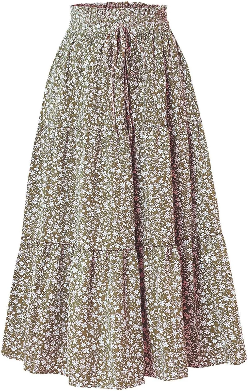 Womens Floral Maxi Skirts 2025 Summer Boho Ruffle Long Skirts for Women Women's A-Line Midi Skirt Flowy Dresses
