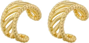 Women's Gold Plated Brass C-Shape Ear Cuffs with 2 Rows CZ Stones - Gold Color
