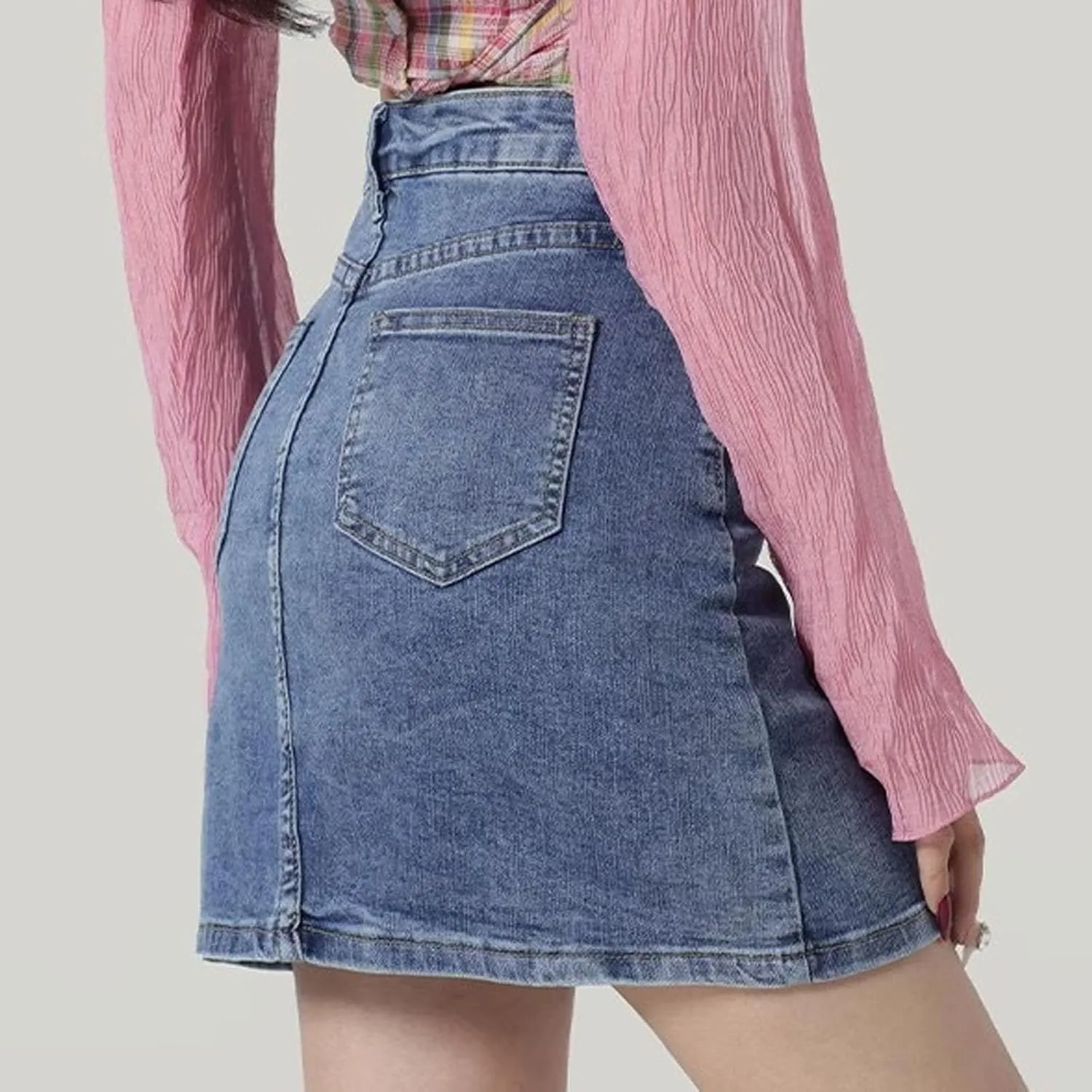 Womens High Waisted Mini Skirts Side Slit Button Down Casual Fashion Cute Stretch Jean Short Skirts with Pockets