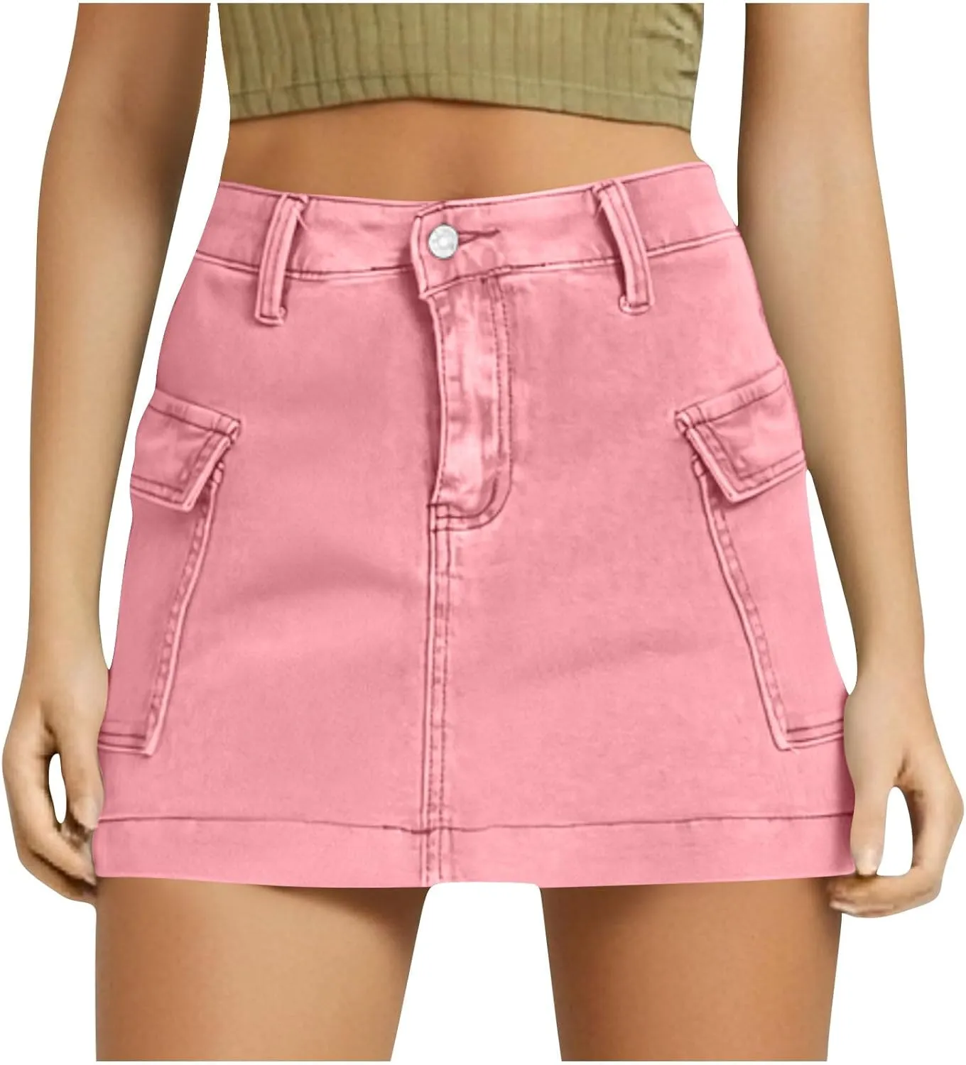 Women's Jean Skirt High Waisted Stretch Casual Summer Mini Skort Trendy Low Waist Cargo Denim Skirts with Pockets