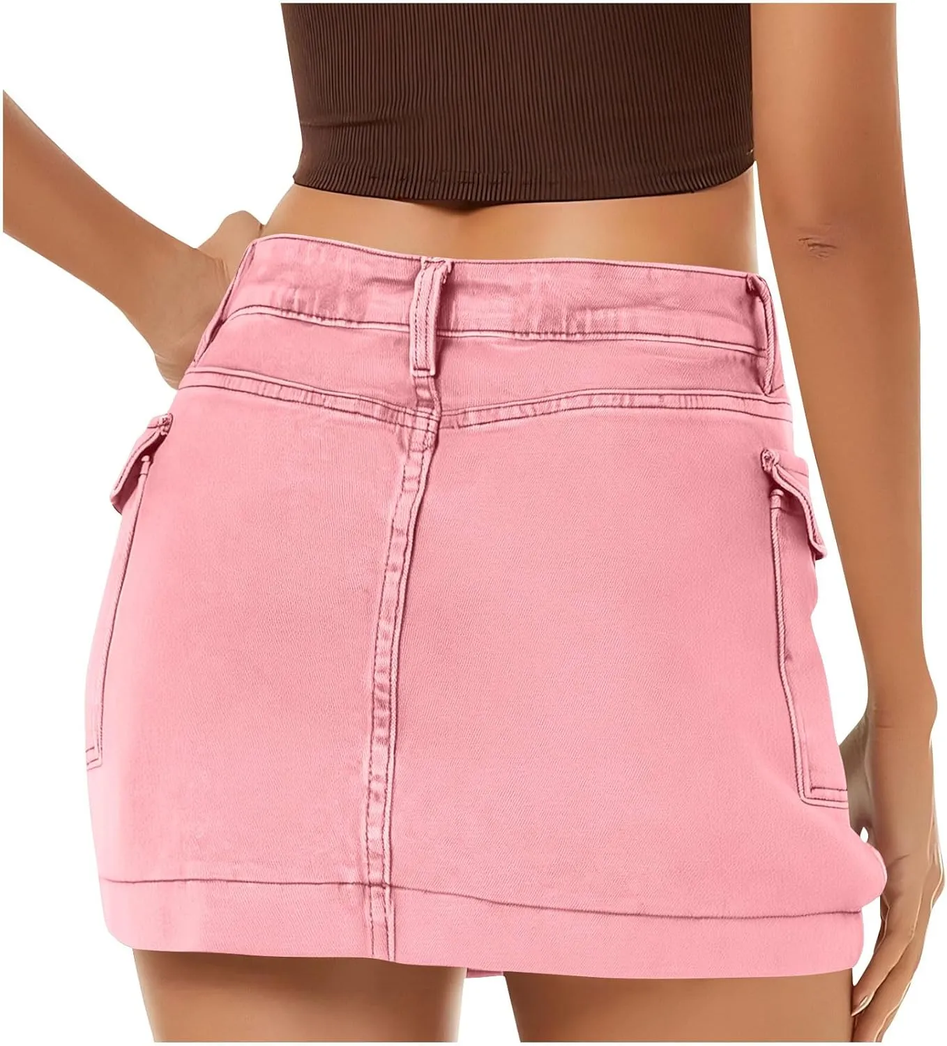 Women's Jean Skirt High Waisted Stretch Casual Summer Mini Skort Trendy Low Waist Cargo Denim Skirts with Pockets