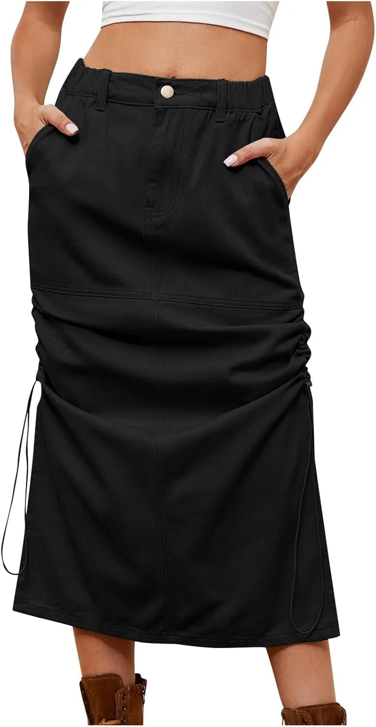 Women's Jeans Skirt Trendy Button High Waisted Skirt Teen Girls Loose Fit A-Line Going Out Streetwear Jean Skirt