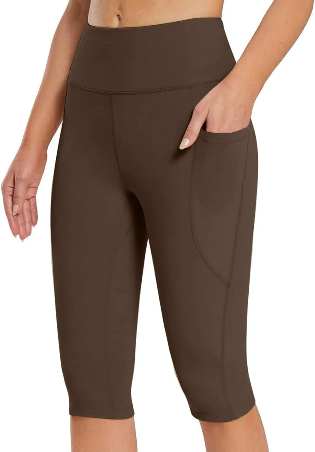 Women's Knee Length Leggings Ladies High Waisted Yoga Pants Summer Stretch Shorts Capris Trousers Cropped Pants