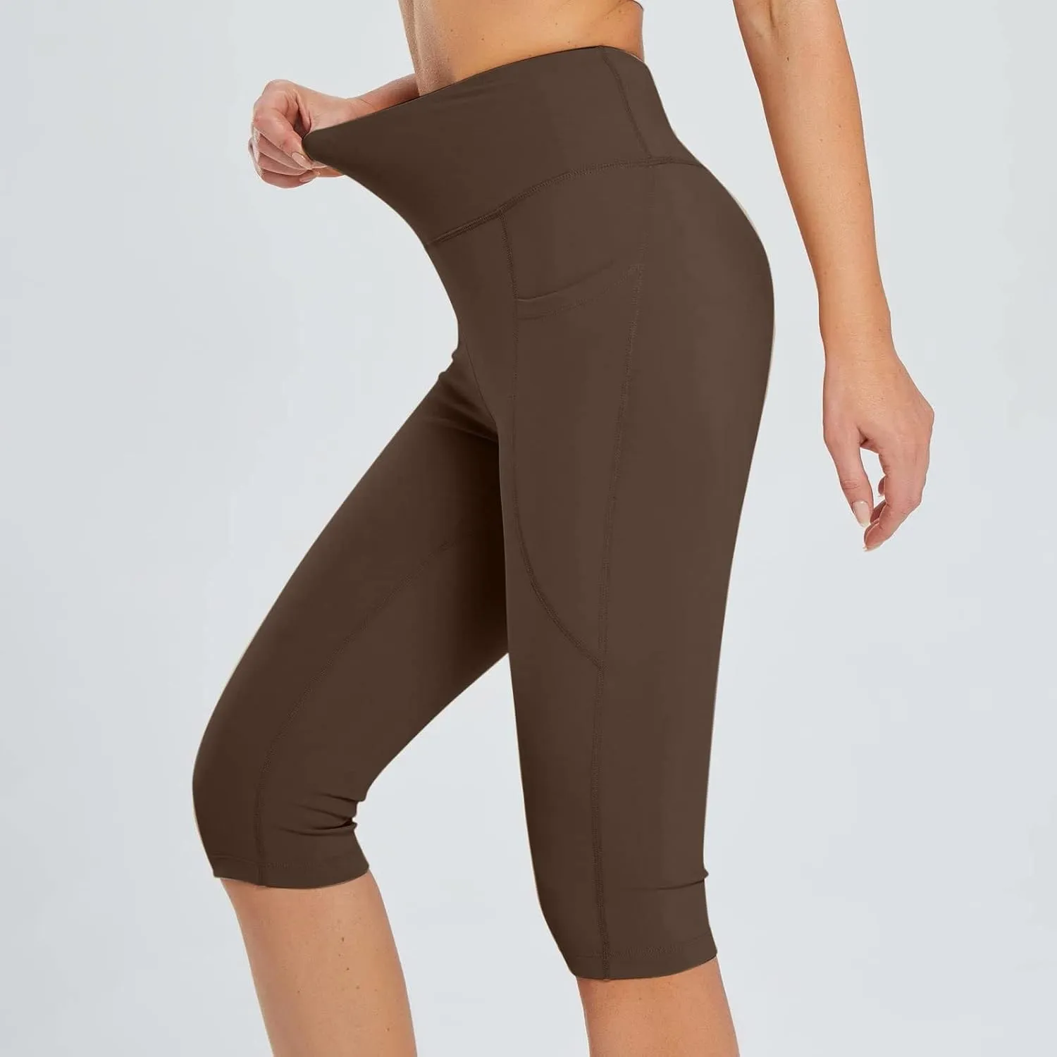 Women's Knee Length Leggings Ladies High Waisted Yoga Pants Summer Stretch Shorts Capris Trousers Cropped Pants