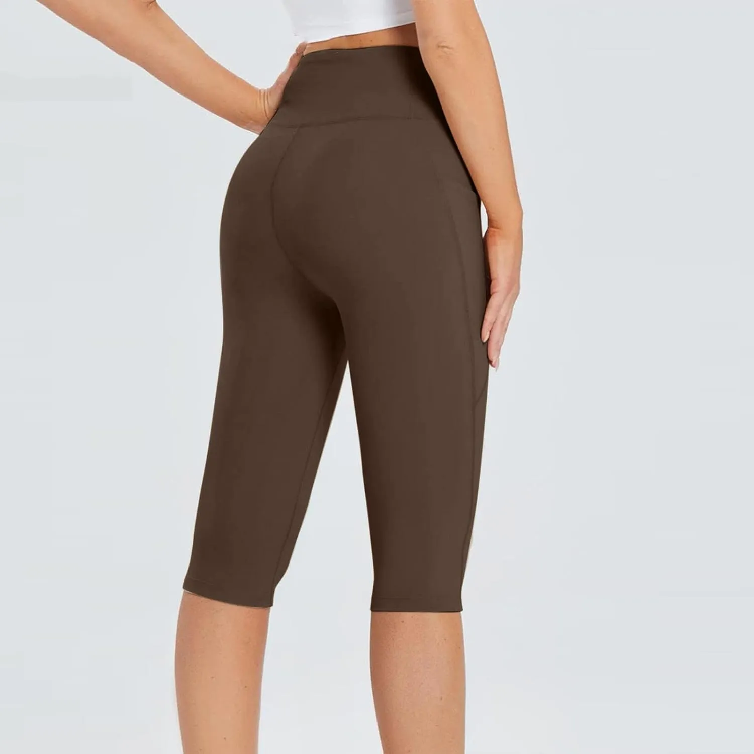 Women's Knee Length Leggings Ladies High Waisted Yoga Pants Summer Stretch Shorts Capris Trousers Cropped Pants