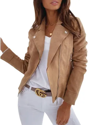 Women's Light Jackets Faux Leather Suede Jackets for Lady Fall Casual Trendy Zipper Cropped bomber Coat Outwear