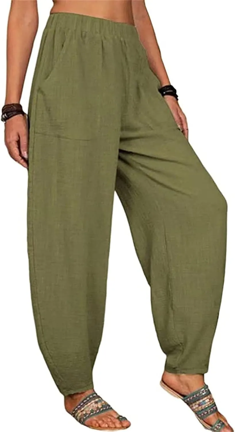Womens Linen Pants Pocket Casual Size Pants Cotton Plus Women Pants Pants for Women Casual Summer Linen Clothing for