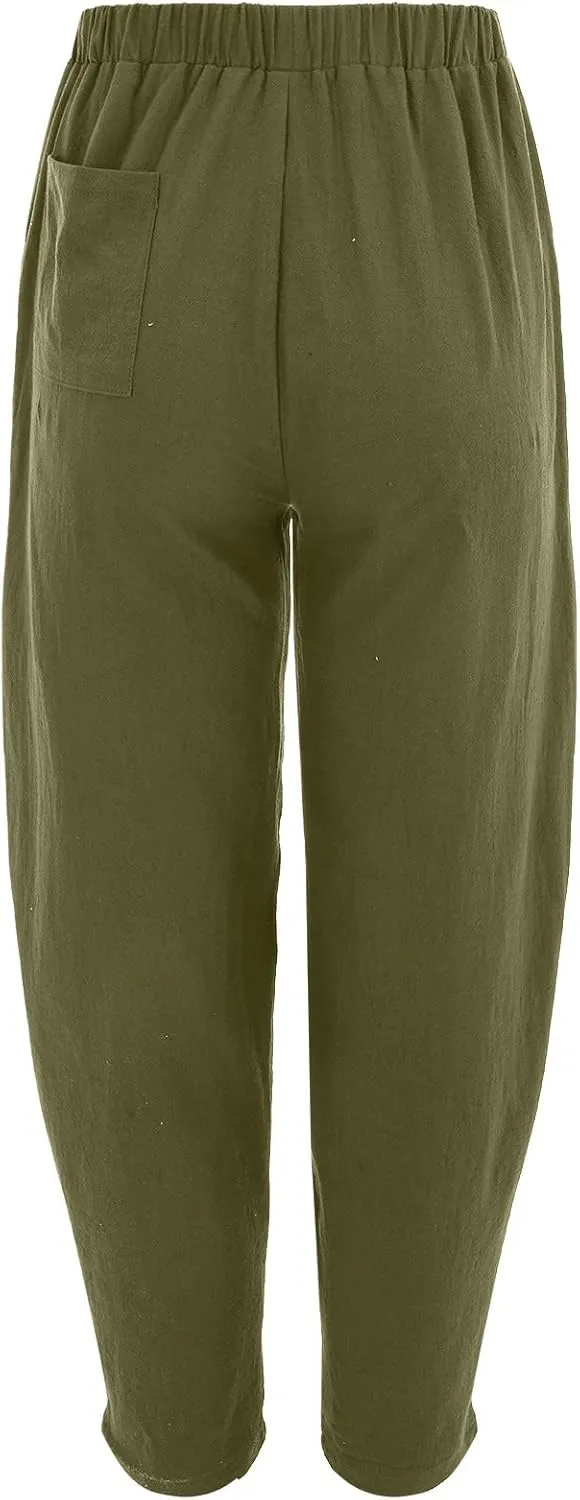 Womens Linen Pants Pocket Casual Size Pants Cotton Plus Women Pants Pants for Women Casual Summer Linen Clothing for