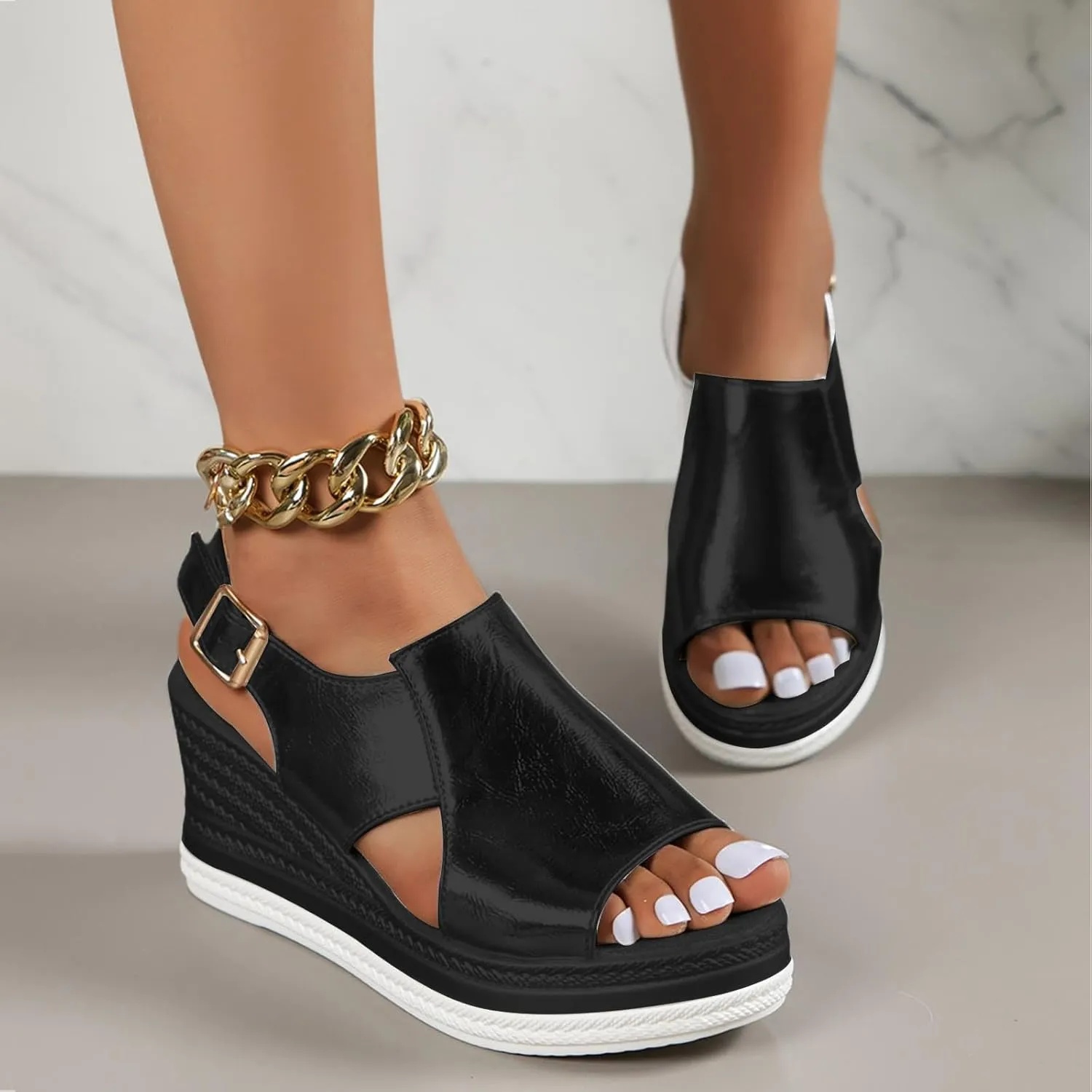 Womens Orthopedic Sandals Wedge Sandals Summer Casual Open Toe Platform Ankle Strap Espadrille Shoes