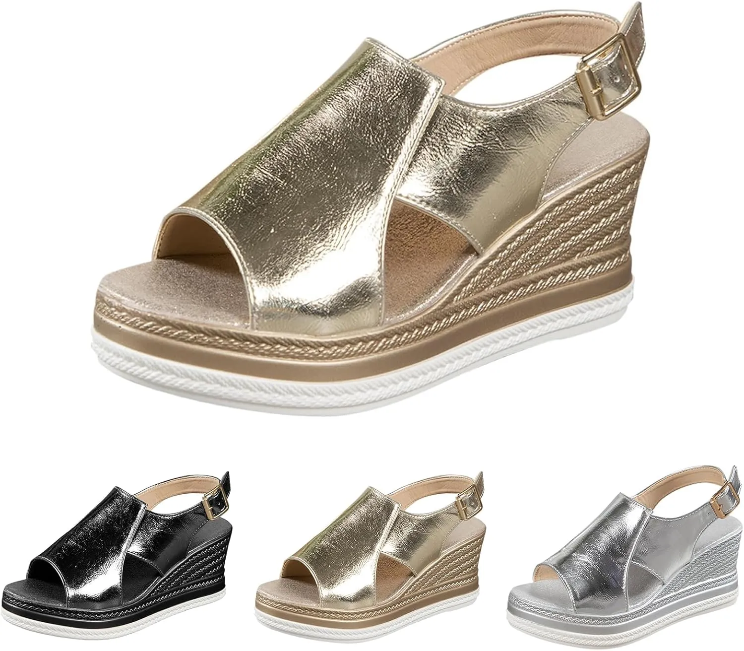 Womens Orthopedic Sandals Wedge Sandals Summer Casual Open Toe Platform Ankle Strap Espadrille Shoes