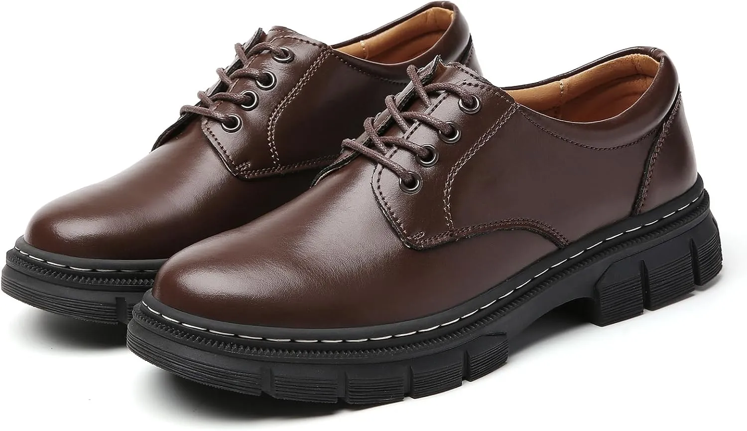 Womens Oxford Shoes Platform Classic Leather Non Slip Dressy Shoes Chunky Comfortable Business Shoes for Work Casual Office