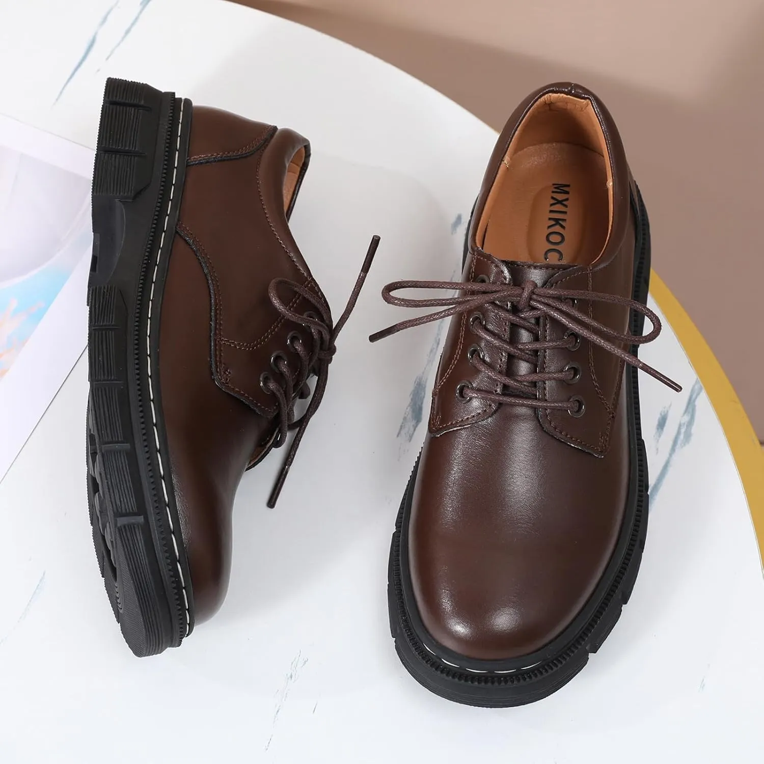 Womens Oxford Shoes Platform Classic Leather Non Slip Dressy Shoes Chunky Comfortable Business Shoes for Work Casual Office