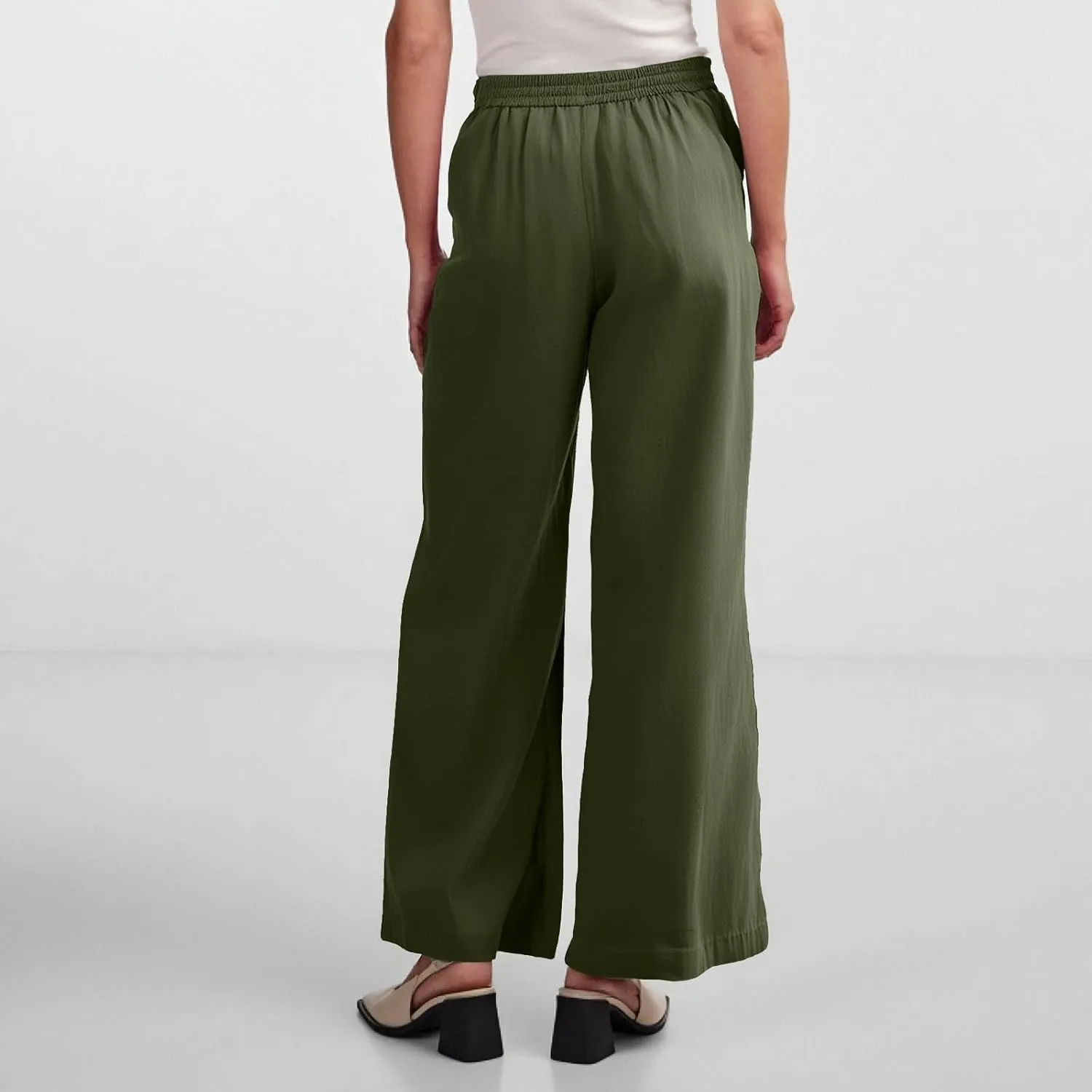 Women's Pants Flowy Long Wide Leg High Waisted Pants Casual Drawstring Pull On Beach Trousers with Pockets