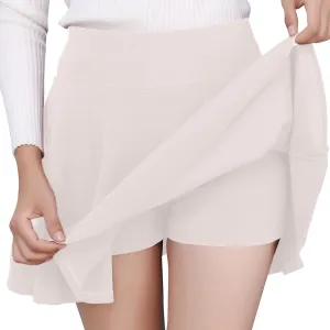 Women's Pleated Mini Skirt High Waisted Elastic Fashion Casual Skorts Flowy Basic Stretchy Flared A-line Skirt Inner Shorts