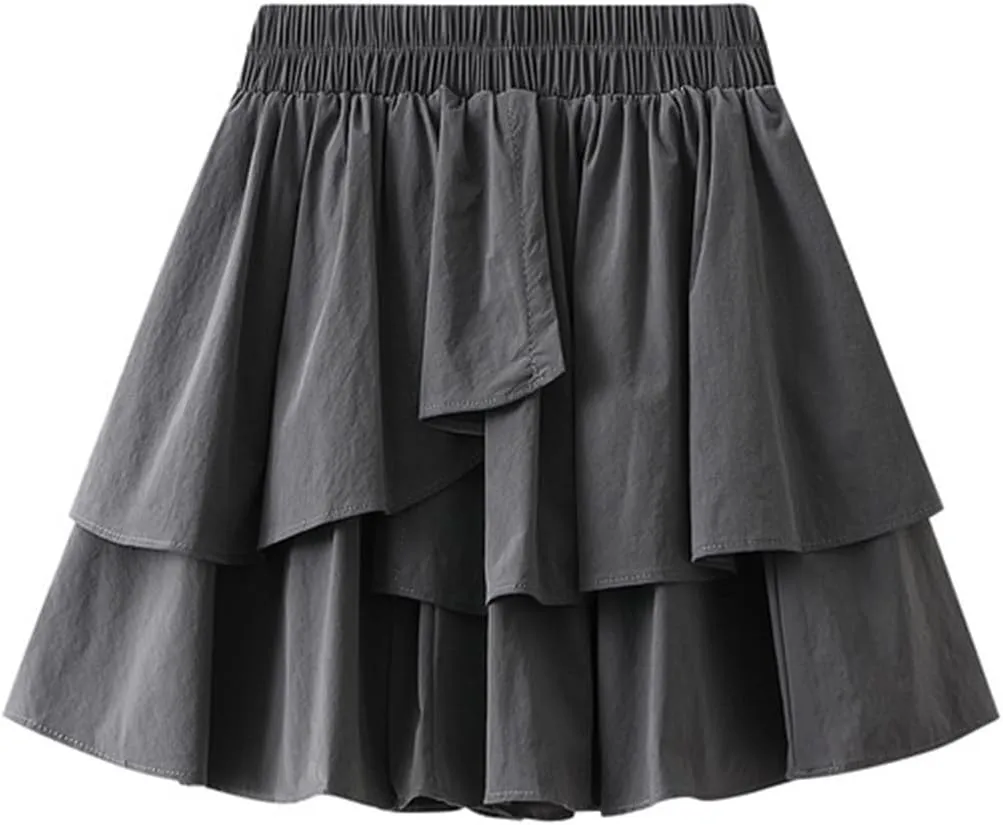 Women's Pleated Skater Skirt Basic Casual High Waisted Ruffles Flared Mini Skirts Summer A-Line Cute Swing Short Skirts