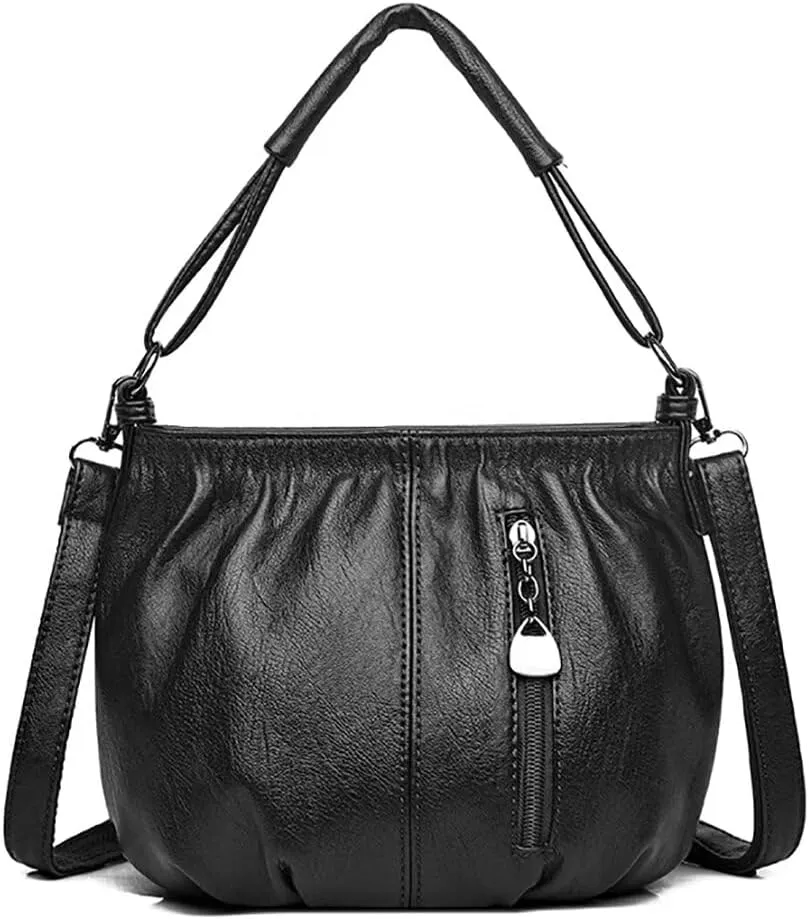 Womens Satchel Purse Designer Small Crossbody Purse Vintage Shoulder Bag Multi Pocket Handbag for Work Travel Dating, Black