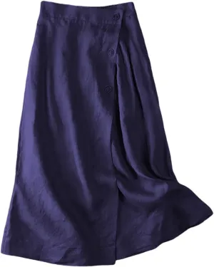 Women's Skirts Women's Summer Linen Elastic Back Buttoned Swing A Line Skirt Casual Loose Trendy Beach Solid Maxi Skirts
