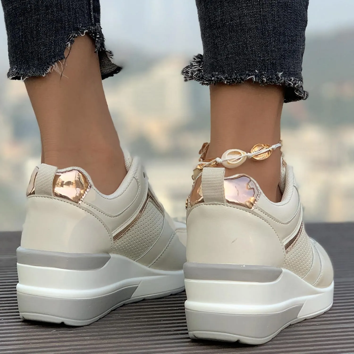 Women's Slip On Sneakers Casual Lace Up Non Slip Tennis Walking Shoes Classic Cutout Low Top Platform Sneakers Active Workout Breathable Hands-Free Comfortable Fashion Shoes