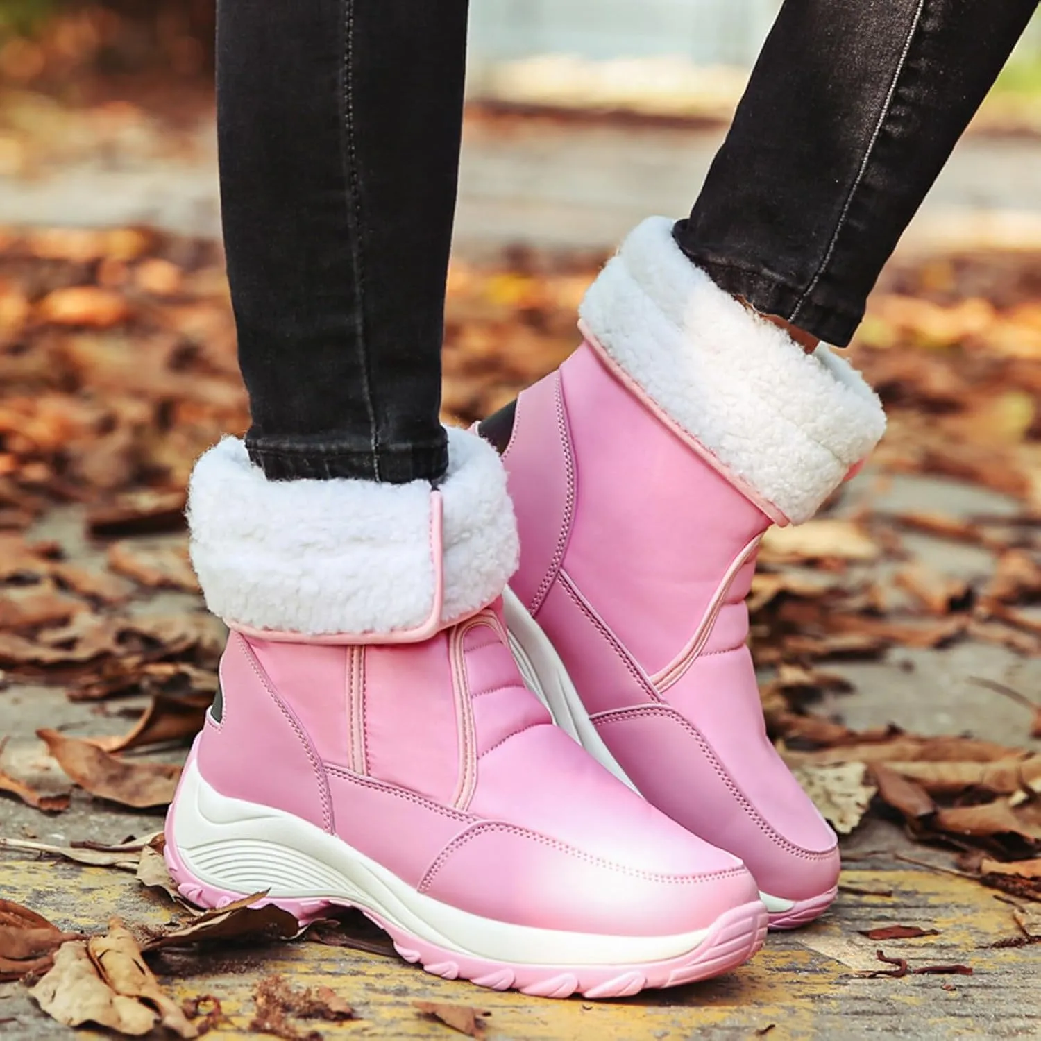 Womens Snow Boots Waterproof Anti-slip Winter Boots Classic Fur Lined Booties Casual Slip on Ankle Boots Comfortable Winter Shoes Trekking Shoes