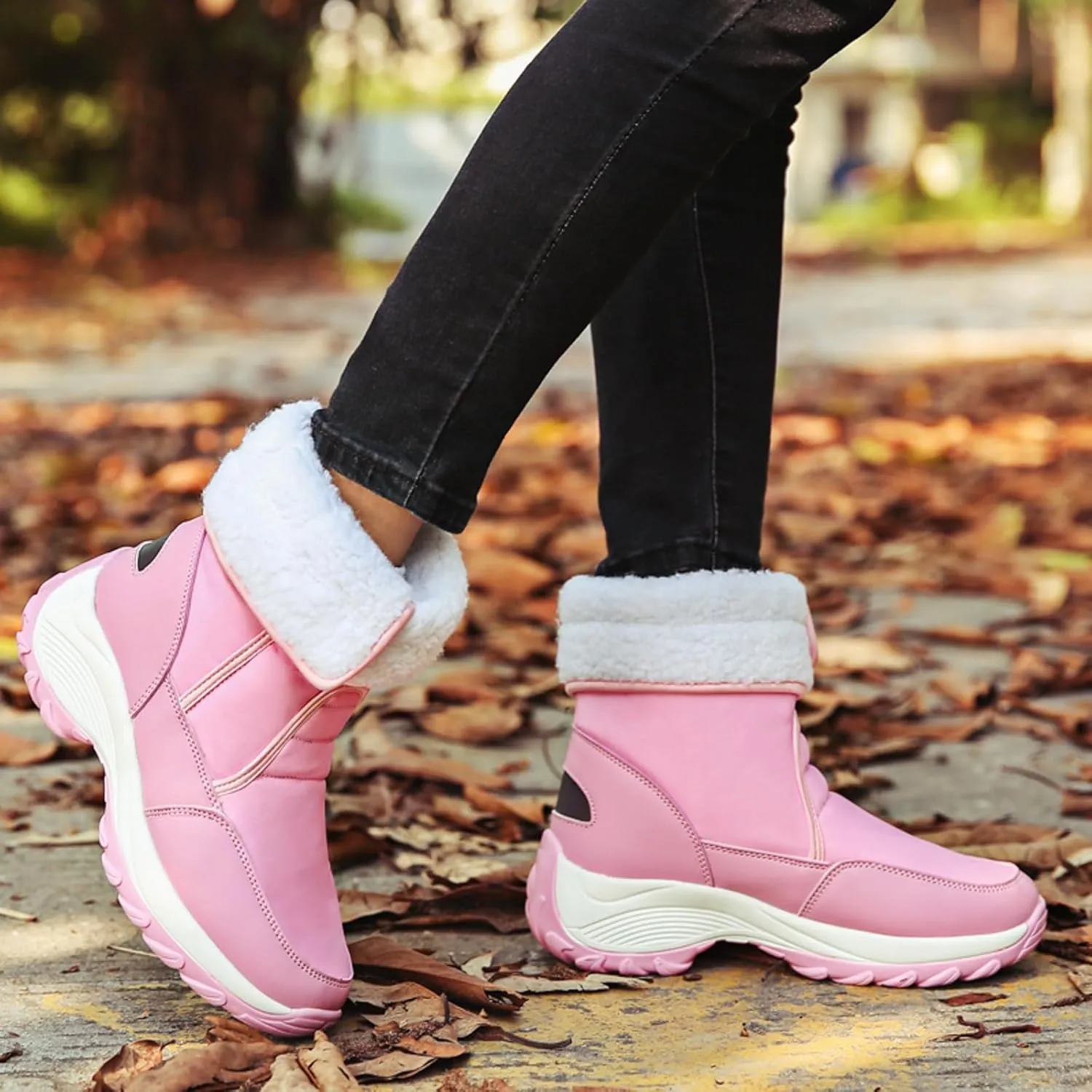 Womens Snow Boots Waterproof Anti-slip Winter Boots Classic Fur Lined Booties Casual Slip on Ankle Boots Comfortable Winter Shoes Trekking Shoes
