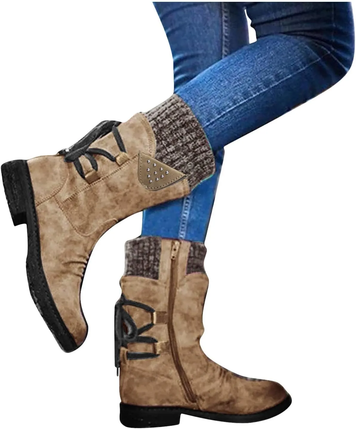Womens Snow Boots Waterproof Winter Boots Anti-slip Fully Fur Booties Lightweight Slip on Ankle Boots Comfortable Winter Shoes Trekking Shoes