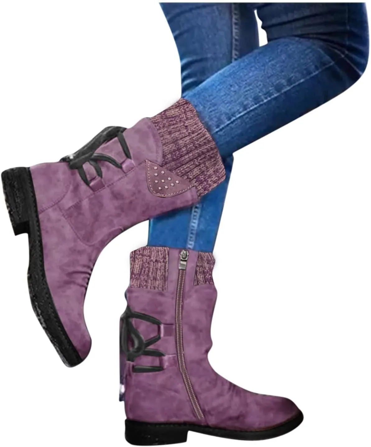 Womens Snow Boots Waterproof Winter Boots Anti-slip Fully Fur Booties Lightweight Slip on Ankle Boots Comfortable Winter Shoes Trekking Shoes