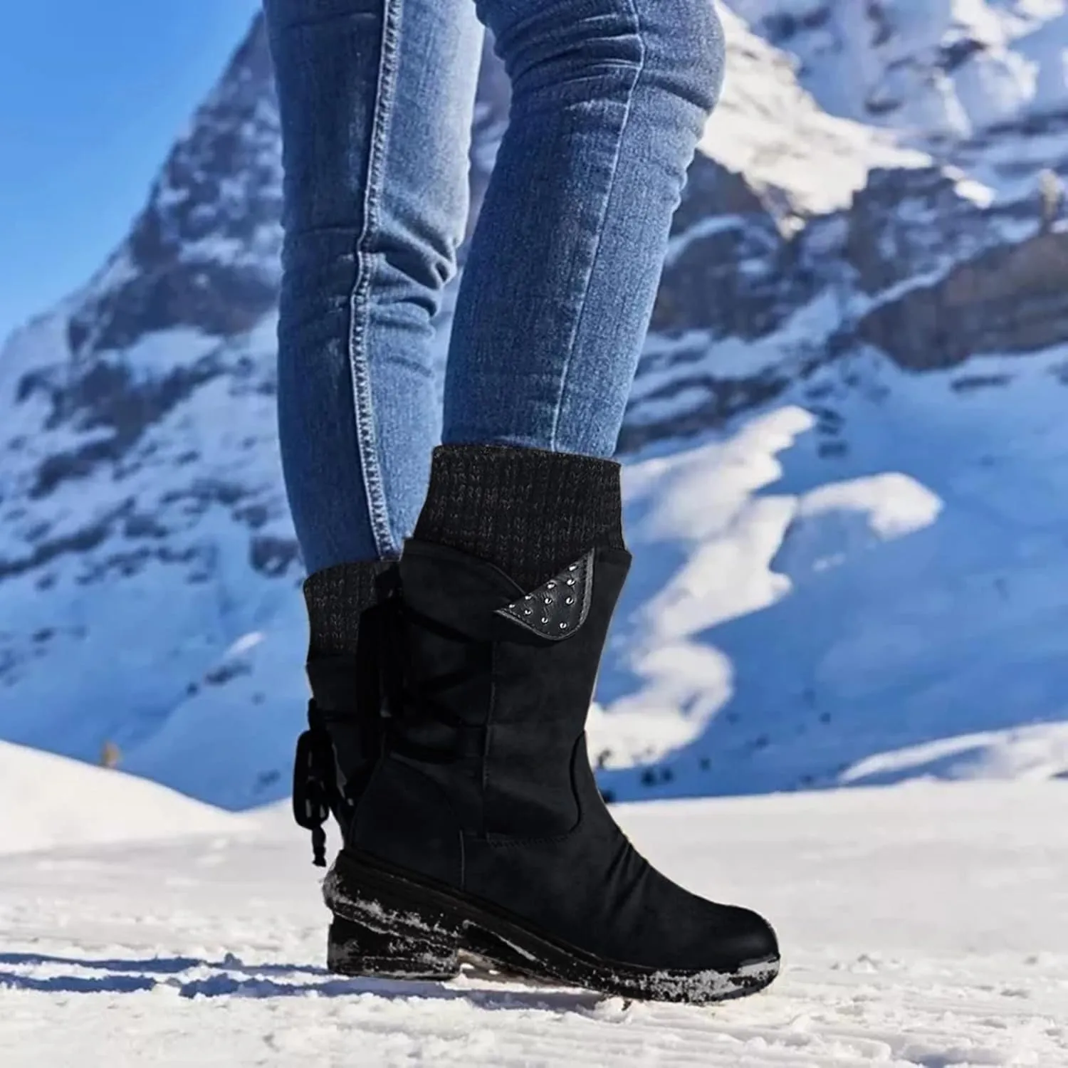 Womens Snow Boots Waterproof Winter Boots Anti-slip Fully Fur Booties Lightweight Slip on Ankle Boots Comfortable Winter Shoes Trekking Shoes