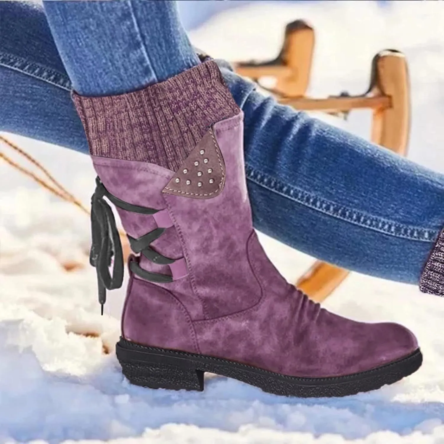 Womens Snow Boots Waterproof Winter Boots Anti-slip Fully Fur Booties Lightweight Slip on Ankle Boots Comfortable Winter Shoes Trekking Shoes