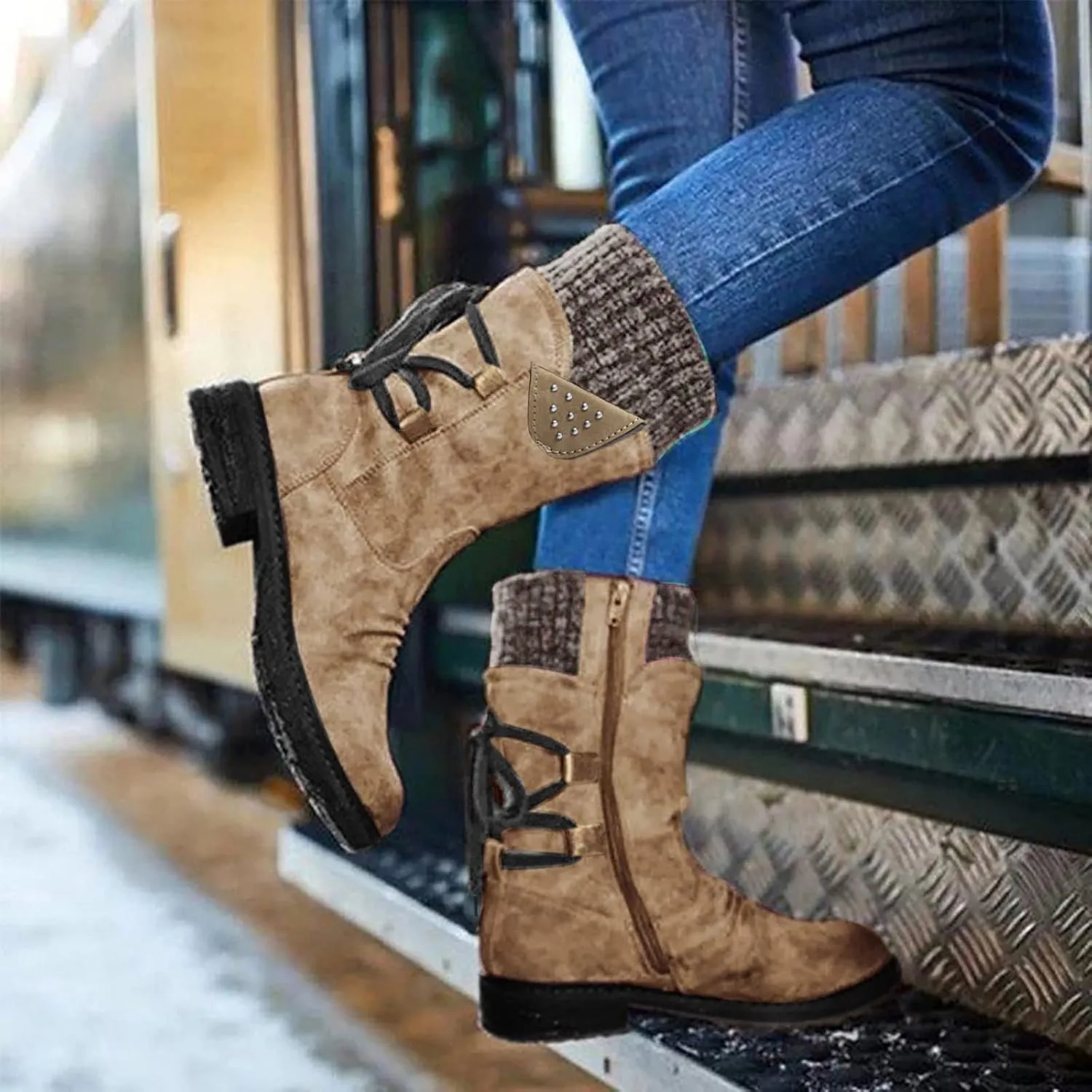 Womens Snow Boots Waterproof Winter Boots Anti-slip Fully Fur Booties Lightweight Slip on Ankle Boots Comfortable Winter Shoes Trekking Shoes
