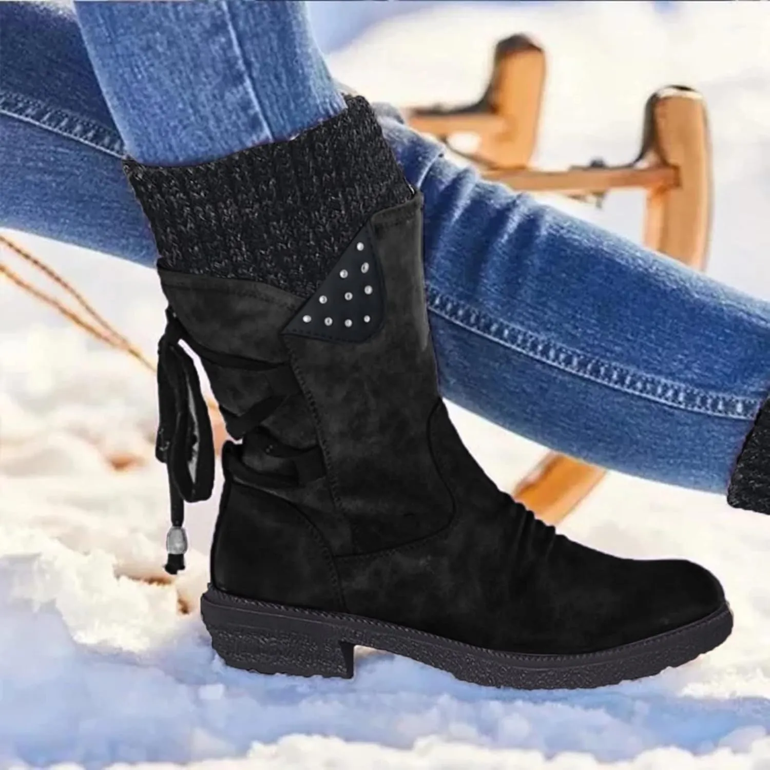 Womens Snow Boots Waterproof Winter Boots Anti-slip Fully Fur Booties Lightweight Slip on Ankle Boots Comfortable Winter Shoes Trekking Shoes