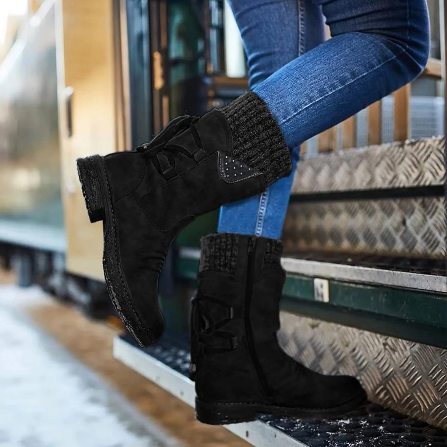 Womens Snow Boots Waterproof Winter Boots Anti-slip Fully Fur Booties Lightweight Slip on Ankle Boots Comfortable Winter Shoes Trekking Shoes