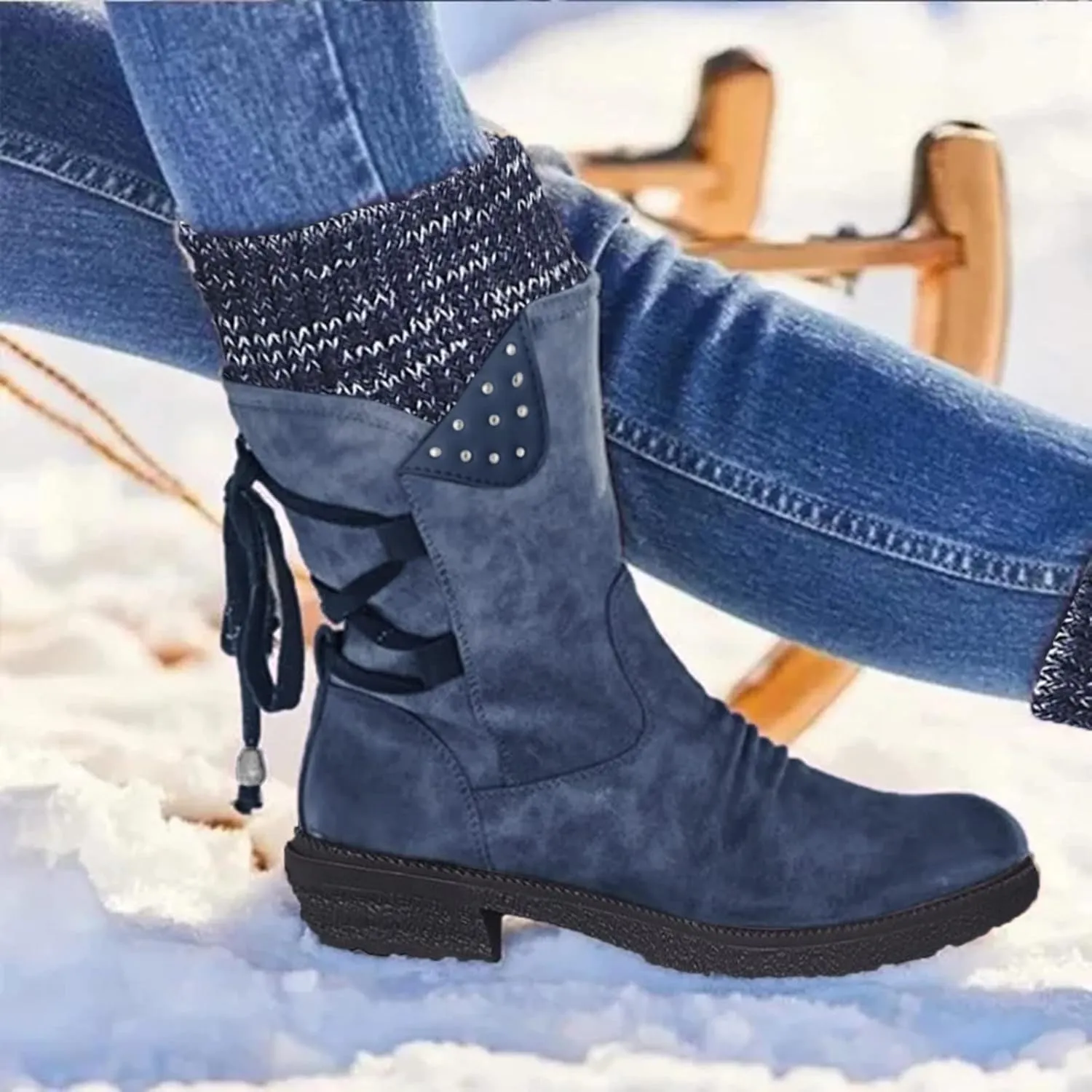 Womens Snow Boots Waterproof Winter Boots Anti-slip Fully Fur Booties Lightweight Slip on Ankle Boots Comfortable Winter Shoes Trekking Shoes