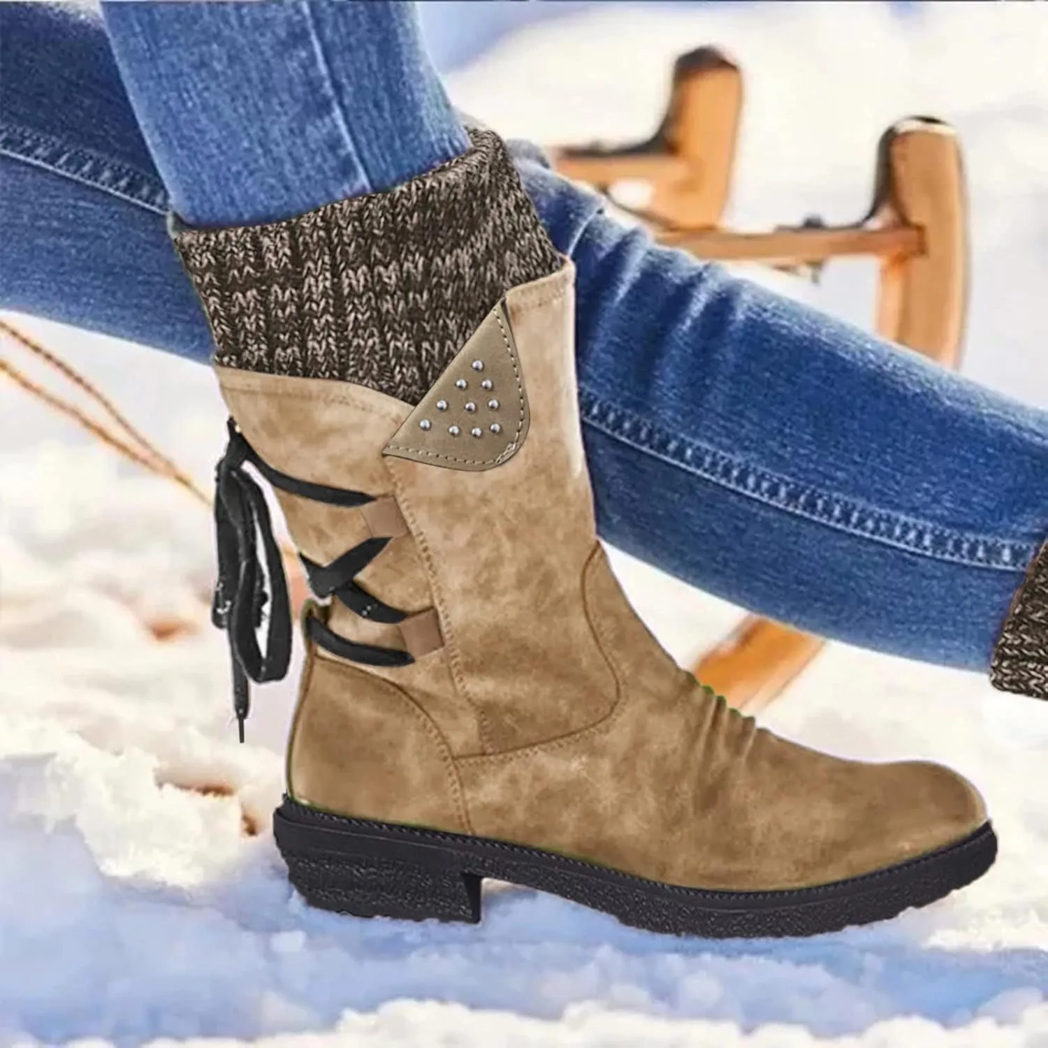 Womens Snow Boots Waterproof Winter Boots Anti-slip Fully Fur Booties Lightweight Slip on Ankle Boots Comfortable Winter Shoes Trekking Shoes