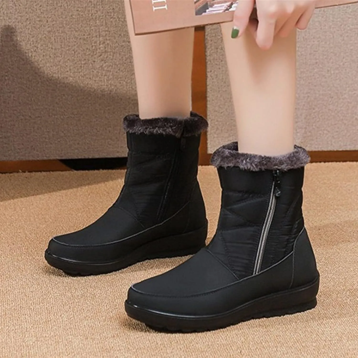 Women's Snow Boots Waterproof Winter Boots Non Slip Fur Lined Booties Winter Warm Outdoor Ankle Boots Outdoor Sneakers Winter Shoes