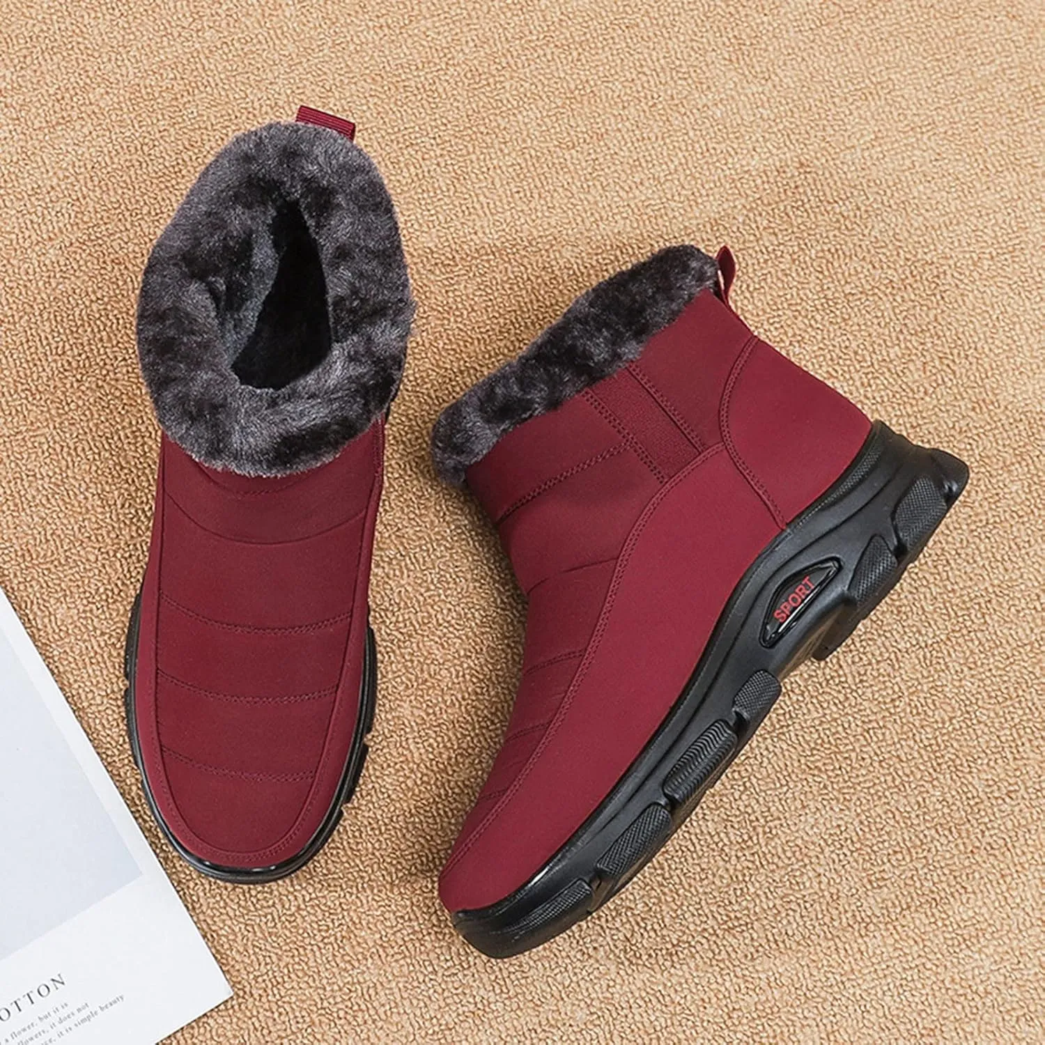 Women's Snow Boots Waterproof Winter Boots Non-slip Warm Fur Booties Lightweight Slip on Ankle Boots Comfortable Winter Shoes Trekking Shoes
