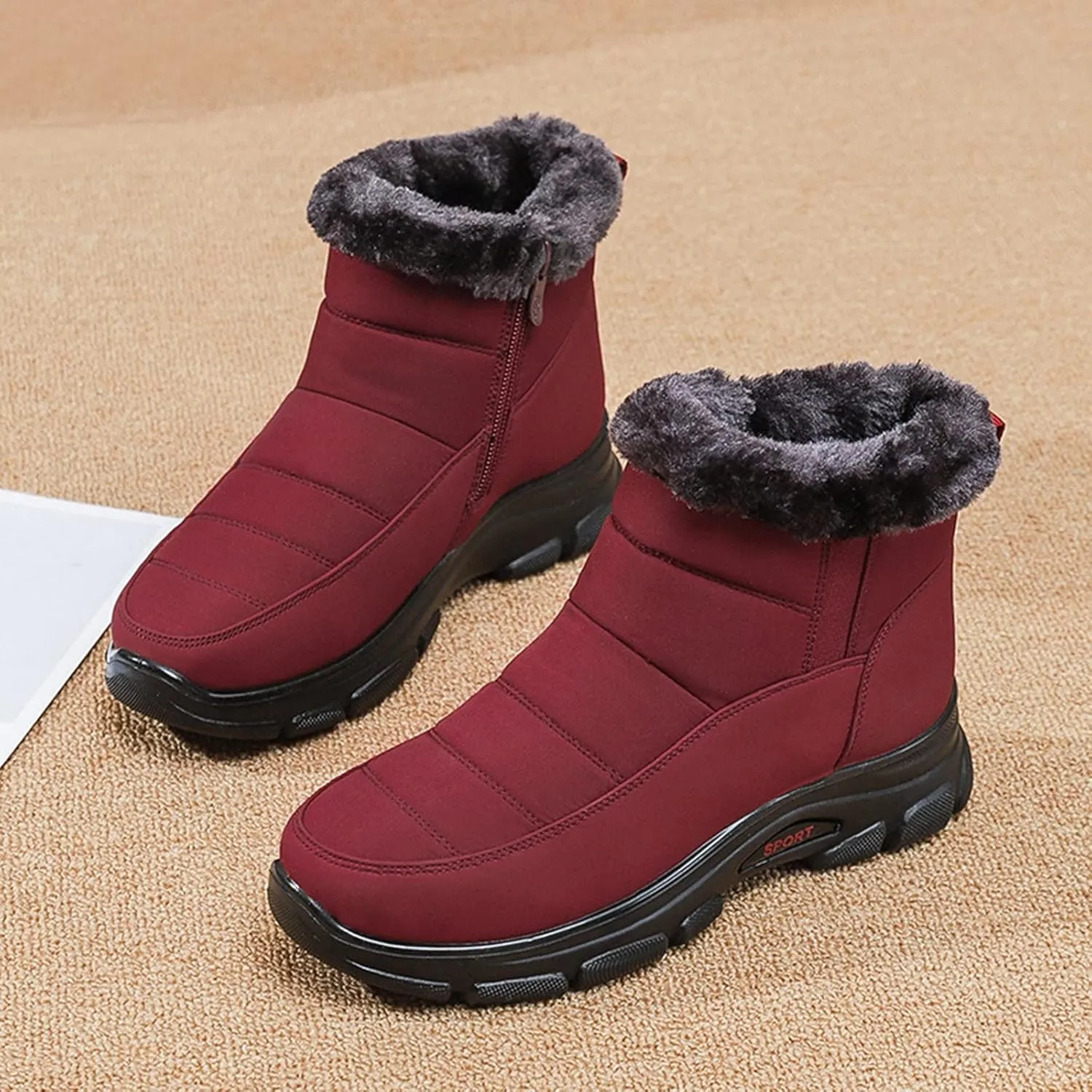 Women's Snow Boots Waterproof Winter Boots Non-slip Warm Fur Booties Lightweight Slip on Ankle Boots Comfortable Winter Shoes Trekking Shoes