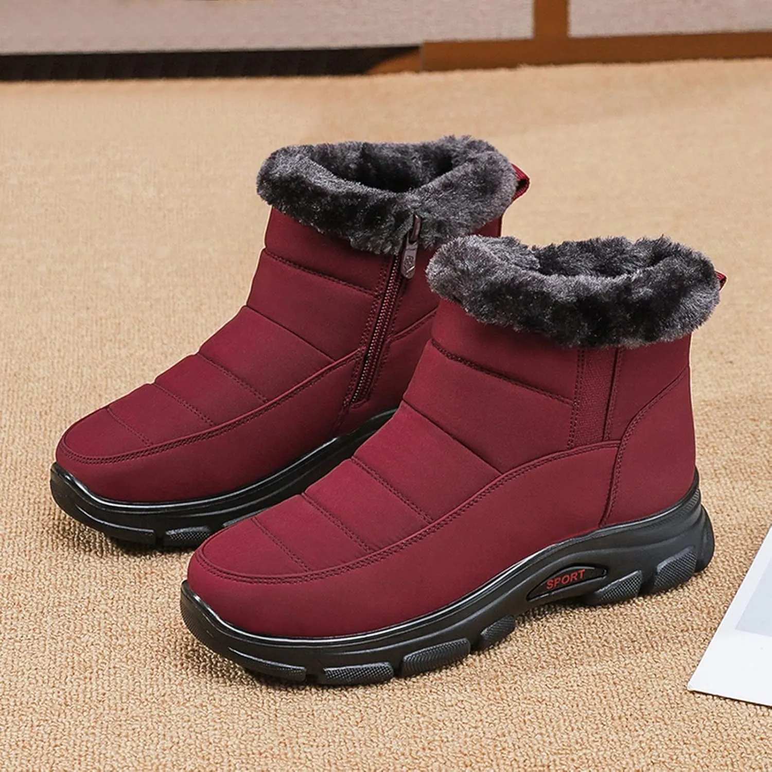 Women's Snow Boots Waterproof Winter Boots Non-slip Warm Fur Booties Lightweight Slip on Ankle Boots Comfortable Winter Shoes Trekking Shoes